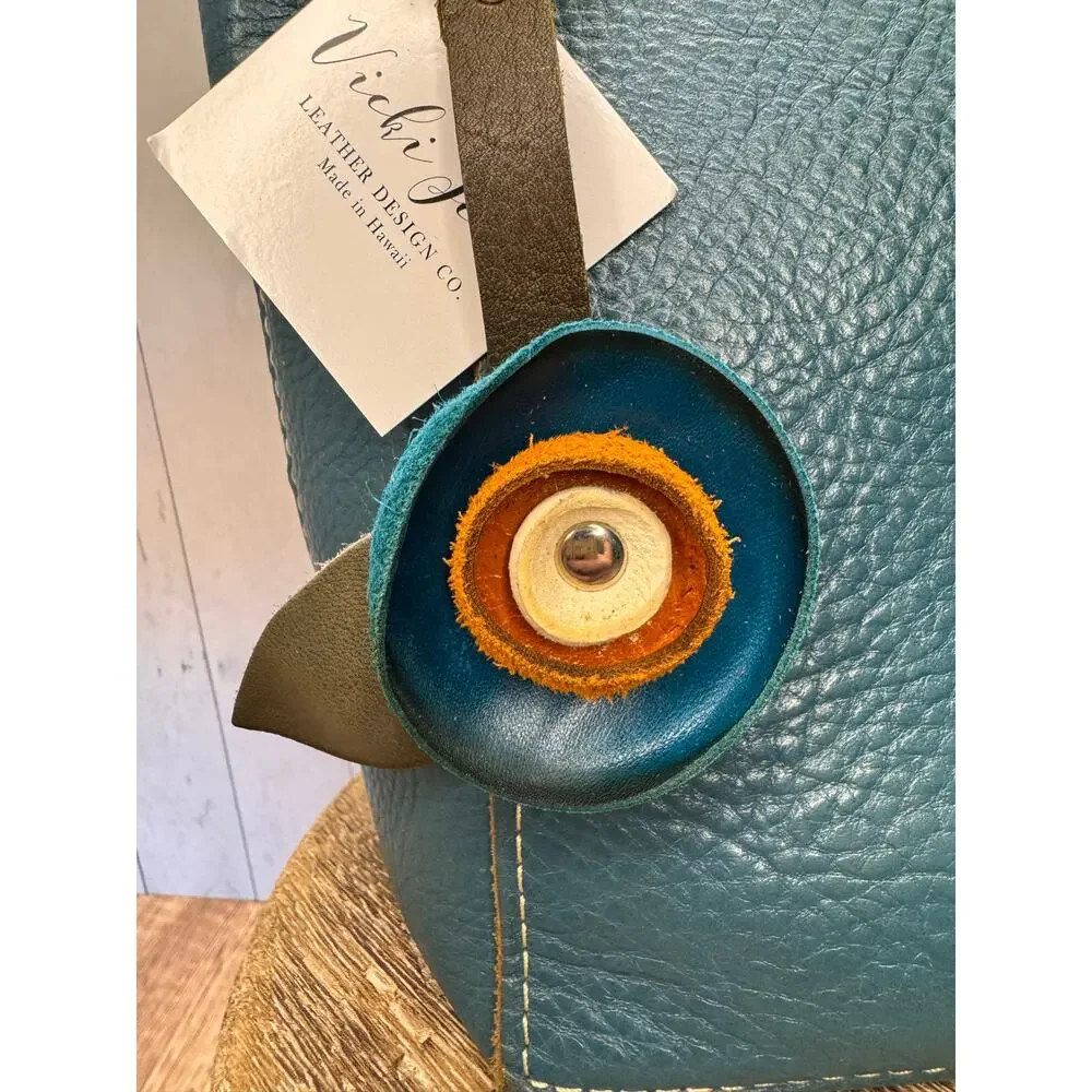 Genuine Leather Round Flower Purse Charm Bright Blue Orange White Boho Bag Charm